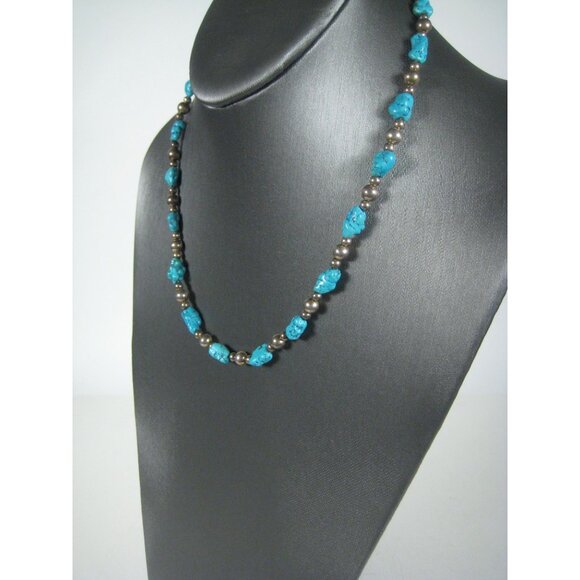 Dyed Howlite Stone Sterling Silver 925 Nugget Bead Necklace Southwest 19 In - Picture 8 of 11
